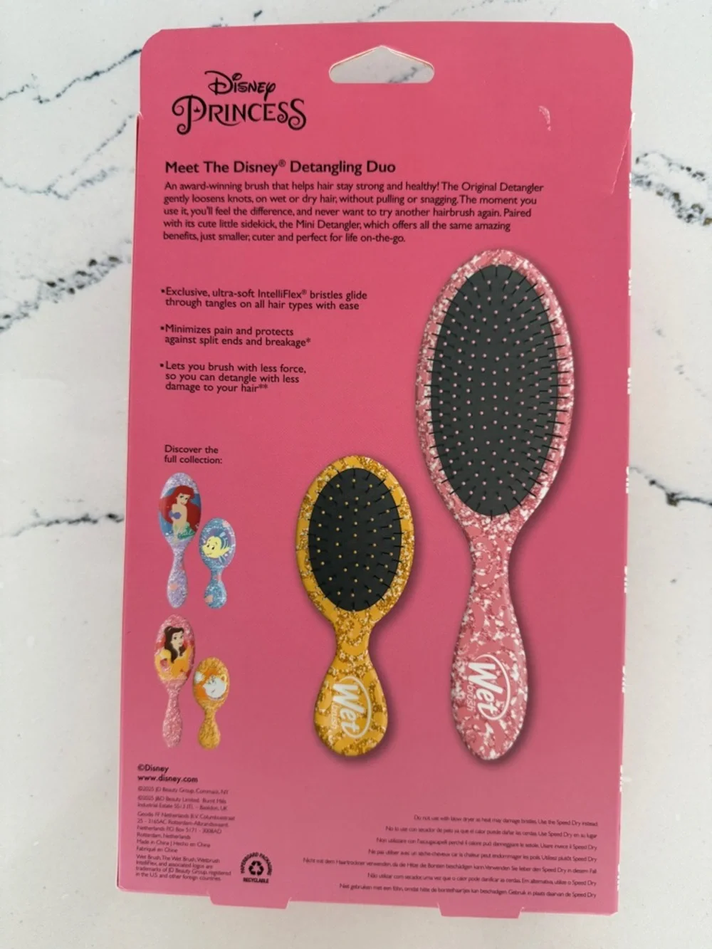 Disney Princess Belle Wet Brush Detangler & Mini Detangler Hair Brush Set NWT